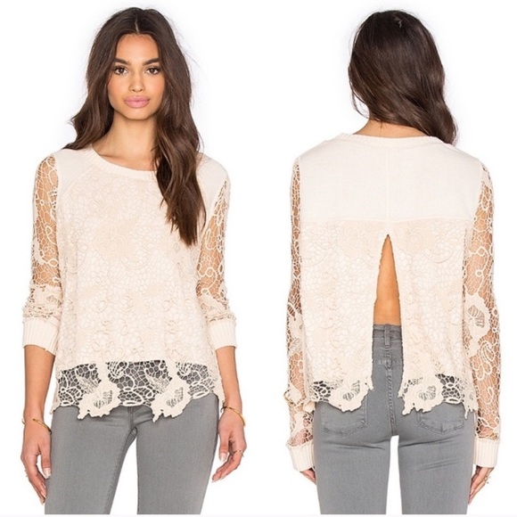 Free People Sweaters - Free People cream lace split back crochet sweater